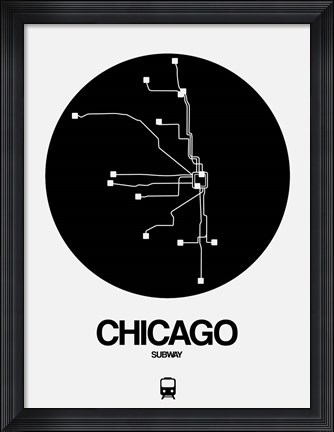 Framed Chicago Black Subway Map Print