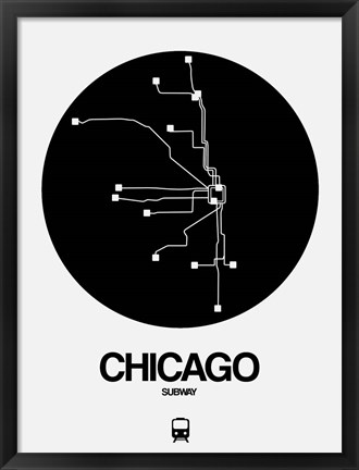 Framed Chicago Black Subway Map Print