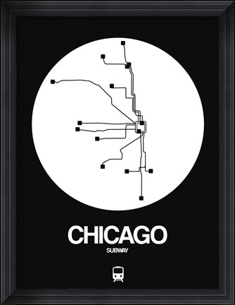 Framed Chicago White Subway Map Print