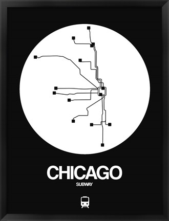 Framed Chicago White Subway Map Print