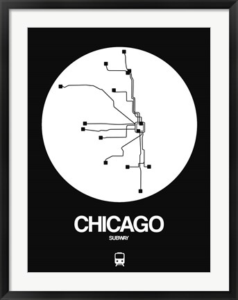 Framed Chicago White Subway Map Print