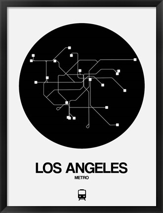 Framed Los Angeles Black Subway Map Print