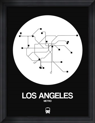 Framed Los Angeles White Subway Map Print