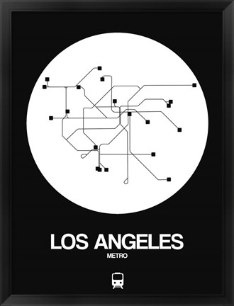 Framed Los Angeles White Subway Map Print