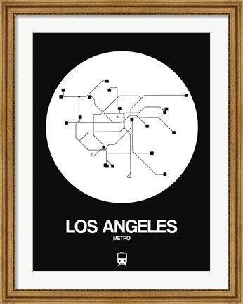 Framed Los Angeles White Subway Map Print