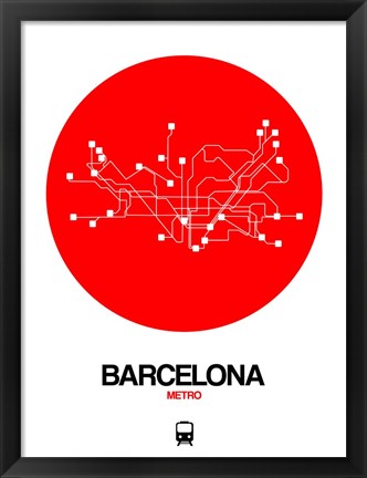 Framed Barcelona Red Subway Map Print