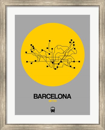 Framed Barcelona Yellow Subway Map Print