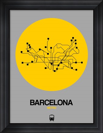 Framed Barcelona Yellow Subway Map Print