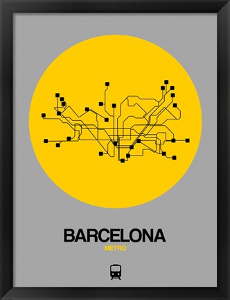 Framed Barcelona Yellow Subway Map Print