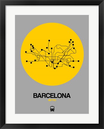 Framed Barcelona Yellow Subway Map Print