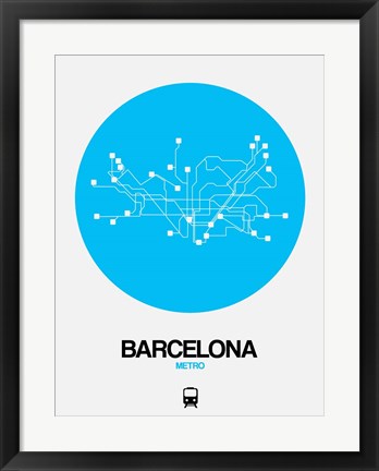 Framed Barcelona Blue Subway Map Print