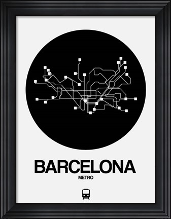 Framed Barcelona Black Subway Map Print