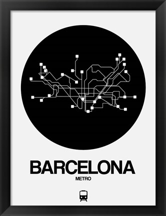 Framed Barcelona Black Subway Map Print