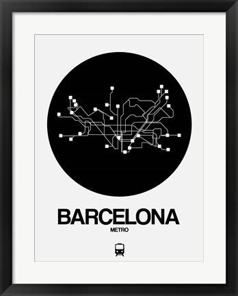 Framed Barcelona Black Subway Map Print