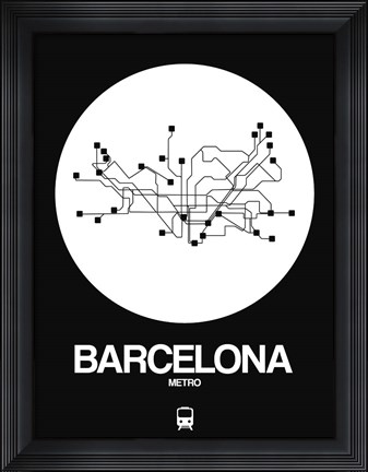 Framed Barcelona White Subway Map Print