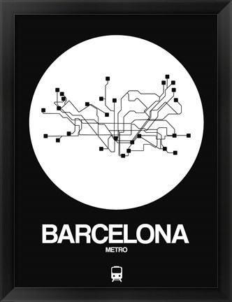 Framed Barcelona White Subway Map Print