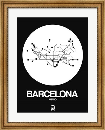 Framed Barcelona White Subway Map Print