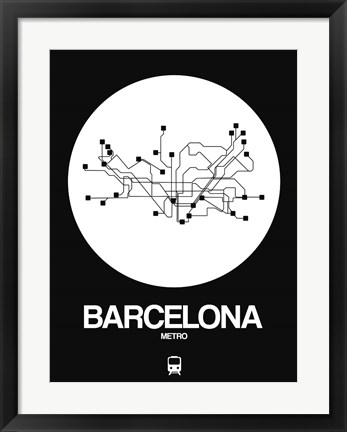 Framed Barcelona White Subway Map Print
