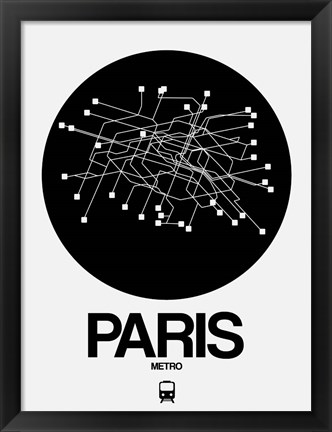 Framed Paris Black Subway Map Print