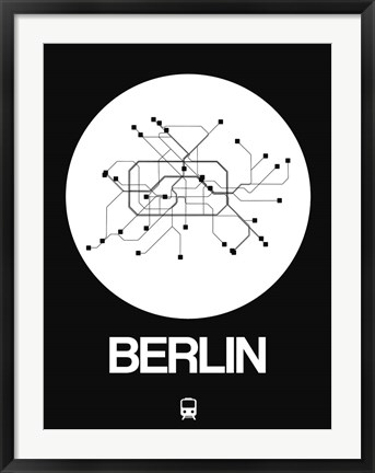 Framed Berlin White Subway Map Print