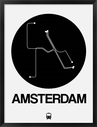 Framed Amsterdam Black Subway Map Print