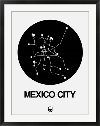 Framed Mexico City Black Subway Map Print