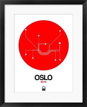 Framed Oslo Red Subway Map Print