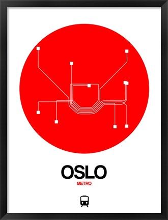 Framed Oslo Red Subway Map Print