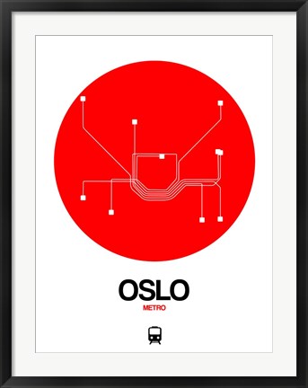 Framed Oslo Red Subway Map Print