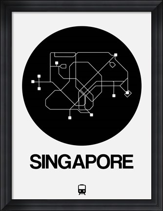 Framed Singapore Black Subway Map Print