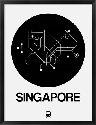 Framed Singapore Black Subway Map Print