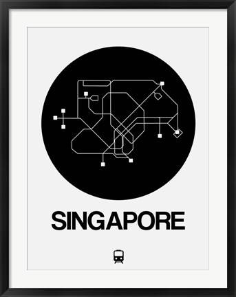 Framed Singapore Black Subway Map Print