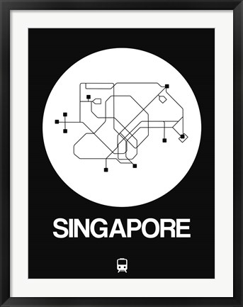 Framed Singapore White Subway Map Print