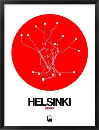 Framed Helsinki Red Subway Map Print