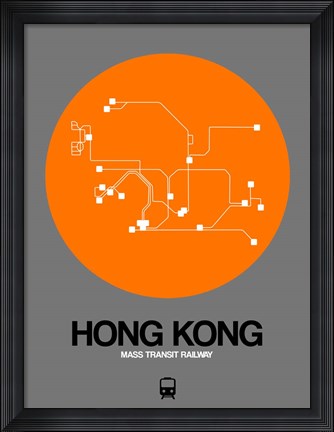 Framed Hong Kong Orange Subway Map Print