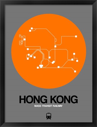 Framed Hong Kong Orange Subway Map Print