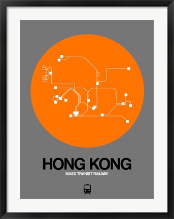 Framed Hong Kong Orange Subway Map Print