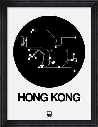 Framed Hong Kong Black Subway Map Print