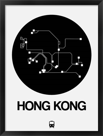 Framed Hong Kong Black Subway Map Print