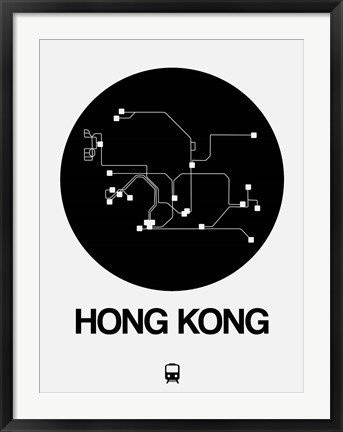 Framed Hong Kong Black Subway Map Print