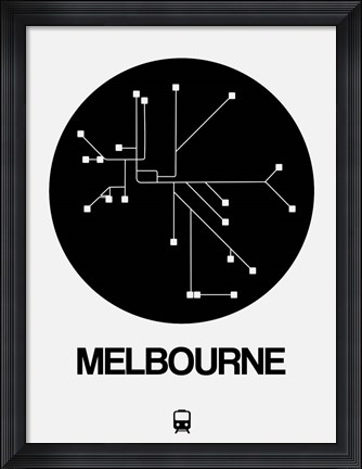 Framed Melbourne Black Subway Map Print