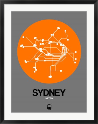 Framed Sydney Orange Subway Map Print