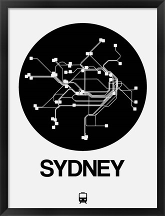 Framed Sydney Black Subway Map Print