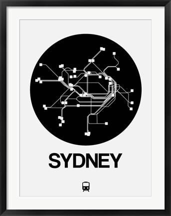 Framed Sydney Black Subway Map Print