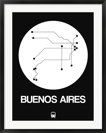 Framed Buenos Aires White Subway Map Print