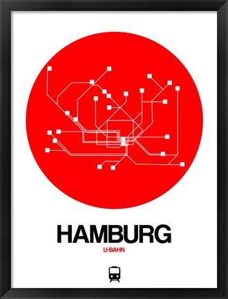 Framed Hamburg Red Subway Map Print