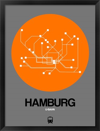 Framed Hamburg Orange Subway Map Print