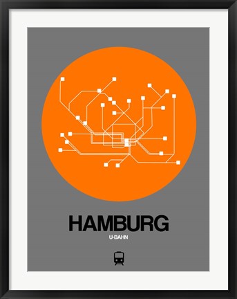 Framed Hamburg Orange Subway Map Print