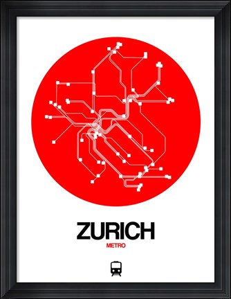 Framed Zurich Red Subway Map Print