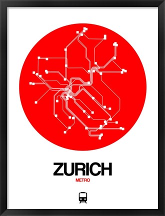 Framed Zurich Red Subway Map Print